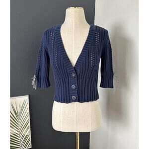 Vintage Guess Knit Button Cardigan Bow Ribbons Cottage Core Preppy 90s Y2K